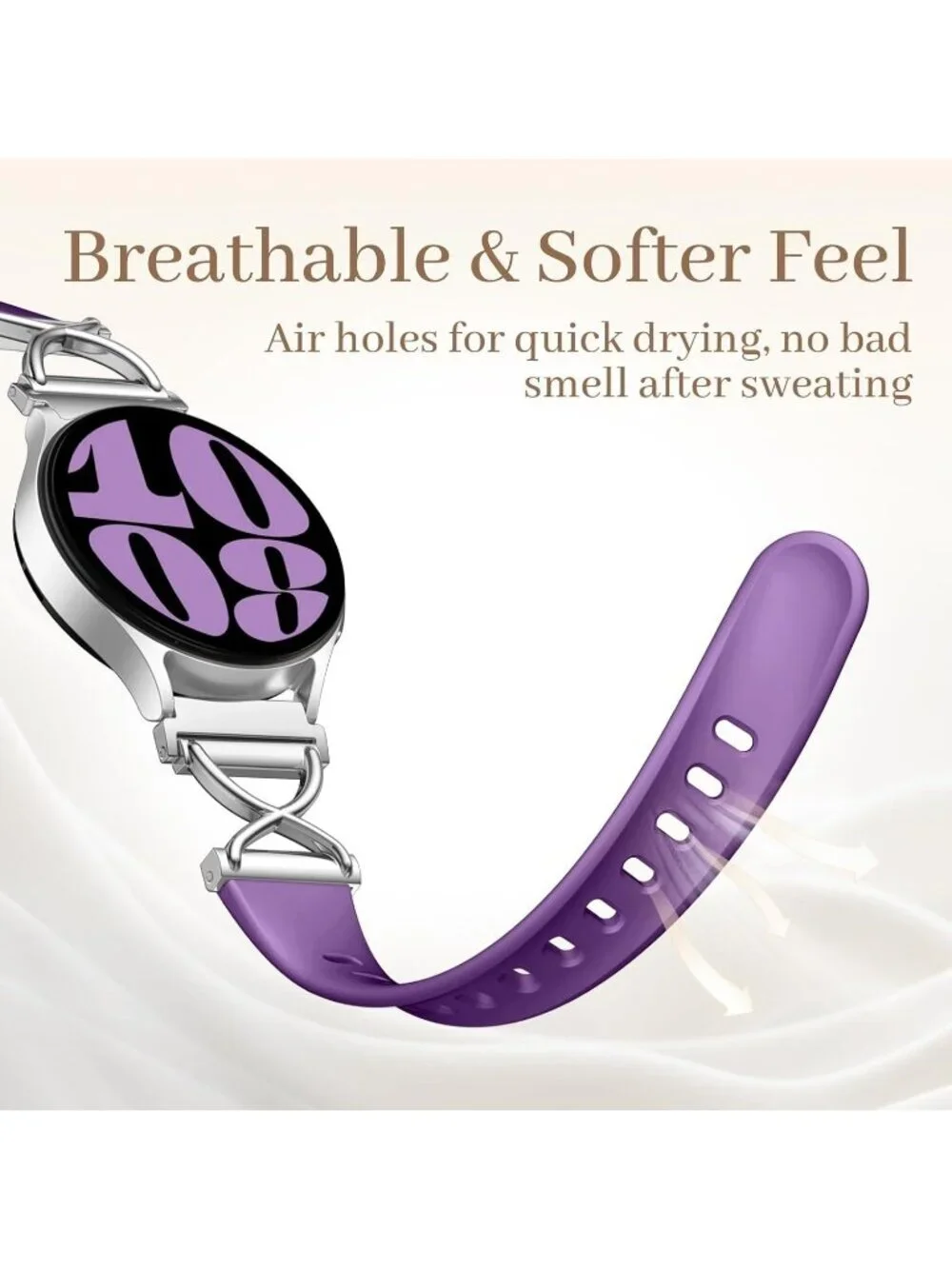 Women's Purple Skinny Charms X-Shaped Soft Slim Silicone Bands Compatible Watch